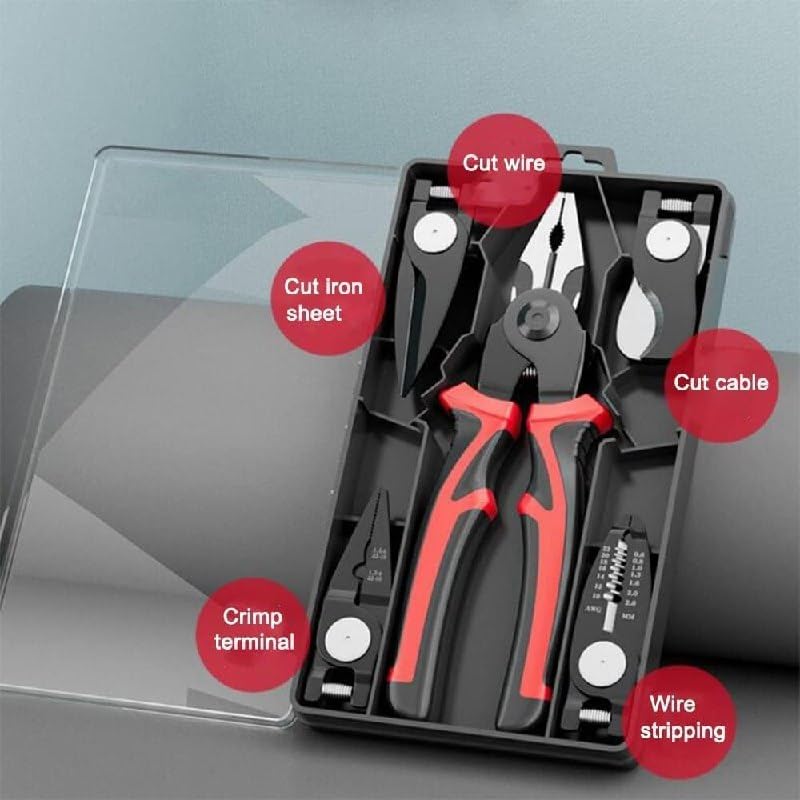 SHOPECOM 5In1 Multifunctional Wire Stripper Combination Interchangeable Pliers Kit Wire Stripper Wire Crimping Tool Linesman Pliers Cable Cutter Electricians Scissor with Storage Case - Image 4