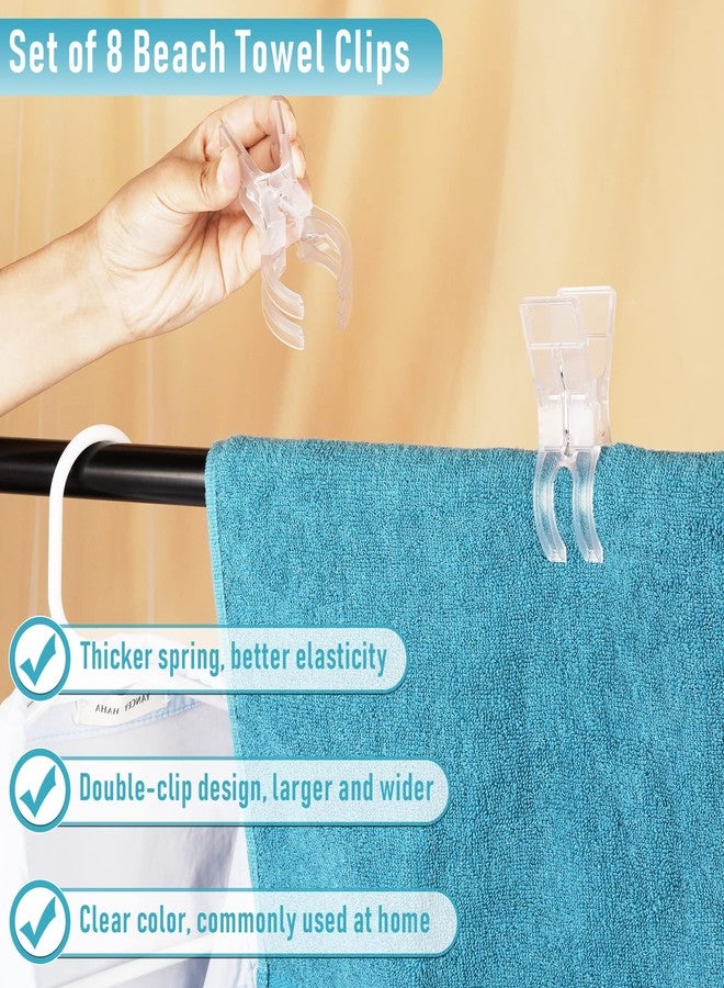 Lzttyee Clear White Beach Towel Clips Plastic Clothing Hanger Clamp Keep Your Towels from Blowing Away-Beach Chair or Pool Loungers on Your Cruise (8Pcs) - Image 5