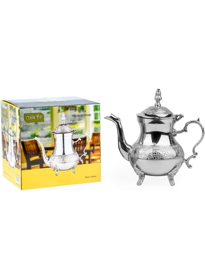 Cuisine Art Moroccan Brass Teapot Khayb 875ml – Silver Handcrafted Traditional Moroccan Tea Pot for Authentic Tea Ceremony, Mint Tea Brewing & Elegant Tea Serving - Image 4