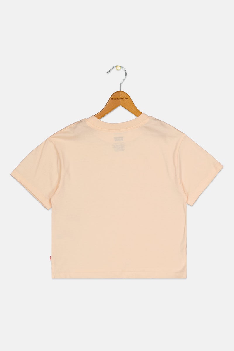 Levi's Kids Girl Crew Neck Short Sleeve Brand Logo T-shirt, Peach - Image 2