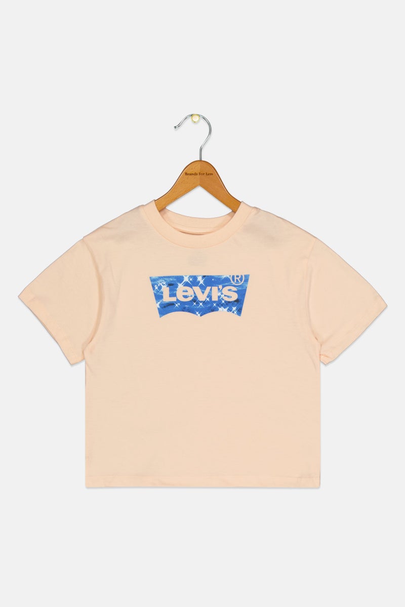 Levi's Kids Girl Crew Neck Short Sleeve Brand Logo T-shirt, Peach - Image 3