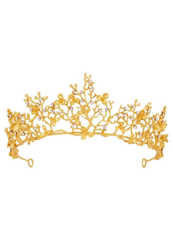 Vofler - Fairy Crown, Vofler Gold Tiara for Women - Mermaid Elf Mother Nature Ursula Witch Costume Seashell Shell Twig Leaf Coral Butterfly Flower Headband for Princess Bride Queen Adult Girl Halloween Party - Image 1