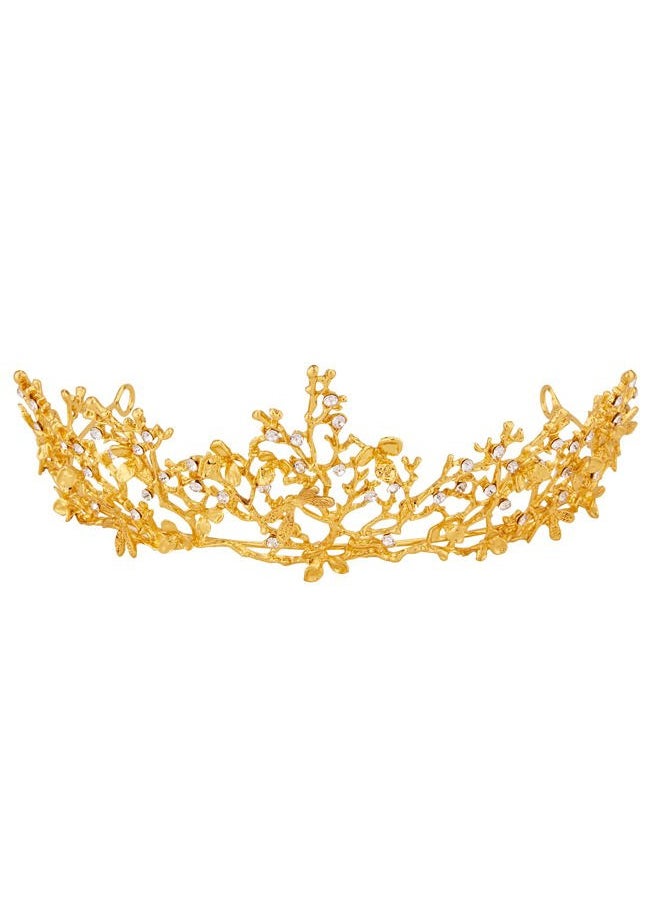 Vofler - Fairy Crown, Vofler Gold Tiara for Women - Mermaid Elf Mother Nature Ursula Witch Costume Seashell Shell Twig Leaf Coral Butterfly Flower Headband for Princess Bride Queen Adult Girl Halloween Party - Image 1