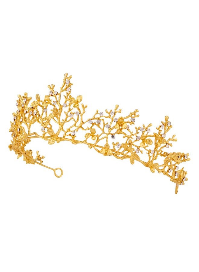 Vofler - Fairy Crown, Vofler Gold Tiara for Women - Mermaid Elf Mother Nature Ursula Witch Costume Seashell Shell Twig Leaf Coral Butterfly Flower Headband for Princess Bride Queen Adult Girl Halloween Party - Image 1