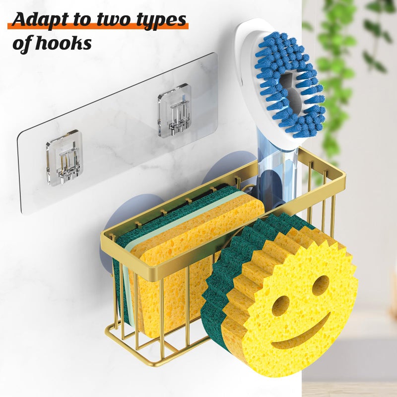 MURLONG Sponge Holder Smiley Face, Sink Caddy for kitchen Sink, Kitchen Organizer Sponge Holder with 2 PCS Suction Cups/1 PCS Adhesive Strips, Designed for Sponge, Soap, Dish brush, Scrubber-Gold - Image 3
