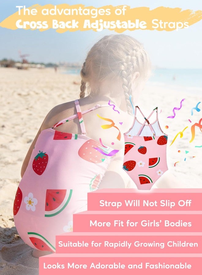 Zando 2t Swimsuit Girl - Cute Watermelon Baby Swimsuit Girl, Cross Back Adjustable One Piece 3t Bathing Suit Girls, Strawberry Girls' Swimwear Toddler Bathing Suit Girls for Summer Beach Vocation Wear - Image 4