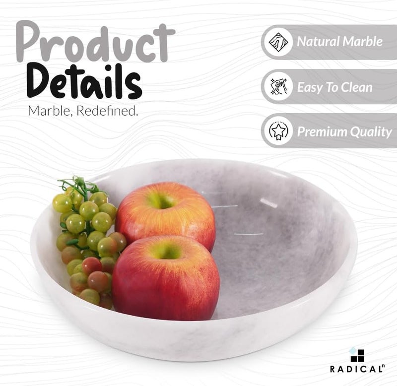 Radicaln Marble Fruit Bowl 10 Inches White Handmade Fruits Serving Bowl For Kitchen Organization Farmhouse Kitchen Dcor Fruits Holder For Dining Table - Image 5