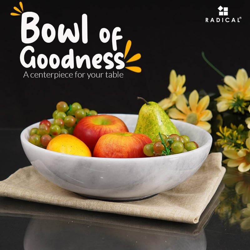 Radicaln Marble Fruit Bowl 10 Inches White Handmade Fruits Serving Bowl For Kitchen Organization Farmhouse Kitchen Dcor Fruits Holder For Dining Table - Image 3