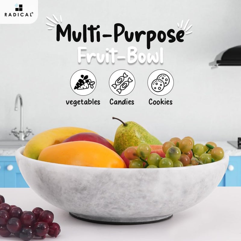 Radicaln Marble Fruit Bowl 10 Inches White Handmade Fruits Serving Bowl For Kitchen Organization Farmhouse Kitchen Dcor Fruits Holder For Dining Table - Image 4