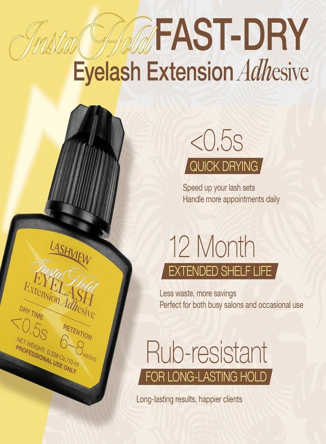 LASHVIEW Eyelash Extensions Glue 0.3 Sec Dry / 10ml /0.34 fl.oz/Retention 6-8 Weeks Black Adhesive Professional Supplies HJ01 - Image 2