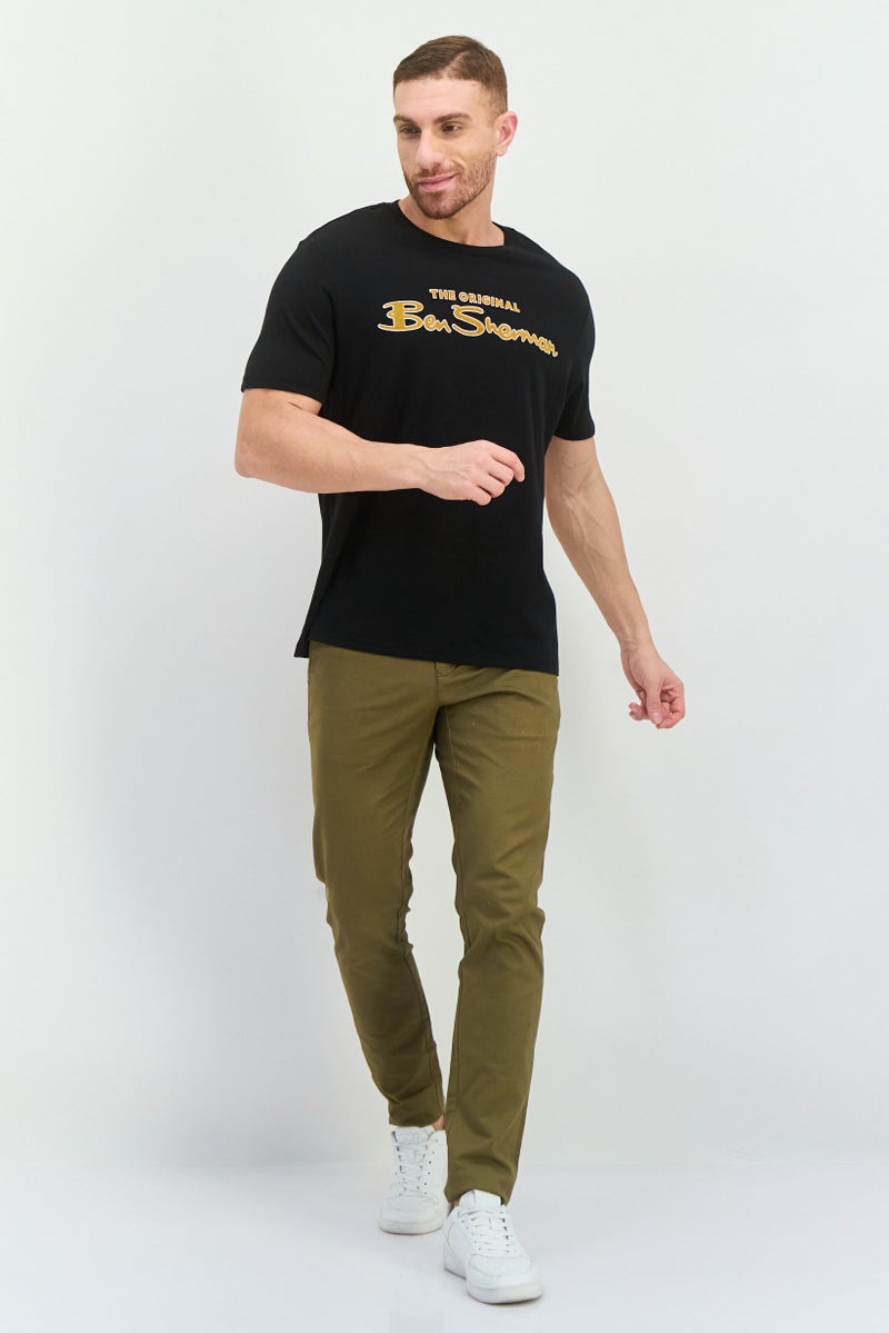 Ben Sherman Men Crew Neck Short Sleeves Brand Logo T-Shirt, Black  - Image 2