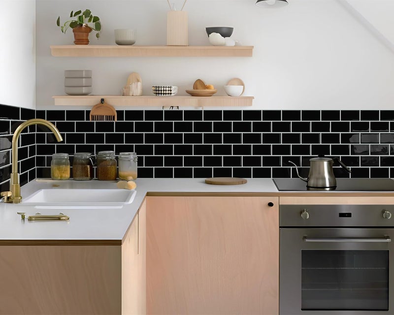 DEWOO Black Stick on Tiles,Self Adhesive Wall Tile,Peel and Stick Wall Tiles Metro Subway 10-Sheet（12"x 12"） - Image 3
