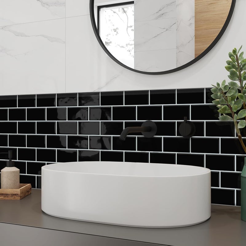 DEWOO Black Stick on Tiles,Self Adhesive Wall Tile,Peel and Stick Wall Tiles Metro Subway 10-Sheet（12"x 12"） - Image 4