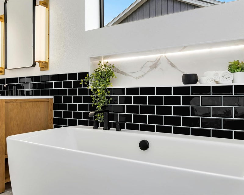 DEWOO Black Stick on Tiles,Self Adhesive Wall Tile,Peel and Stick Wall Tiles Metro Subway 10-Sheet（12"x 12"） - Image 5