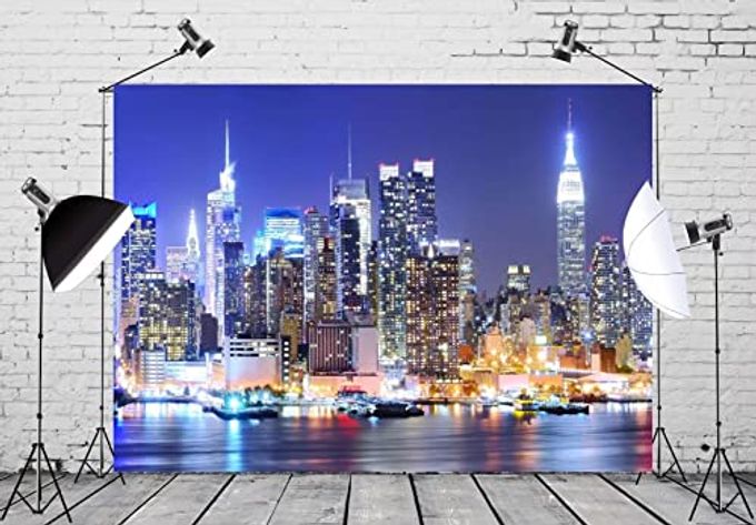 BELECO 7X5Ft Fabric New York City Backdrop Manhattan Skyscraper Night View Nyc Skyline Background Wallpaper New York Theme Party Decorations Artistic Portrait Shoot Photo Studio Props - Image 2