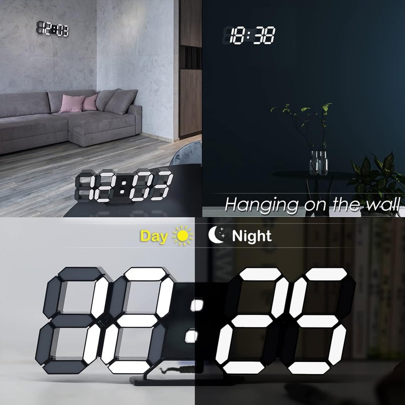 KOSUMOSU ساعة رقمية LED ثلاثية الأبعاد من ، مناسبة لزينة غرفة المعيشة، تتميز بشاشة كبيرة وتصميم جميل، مزودة بجهاز تحكم عن بعد لتخفيف الإضاءة، تعرض التاريخ ودرجة الحرارة - Image 5