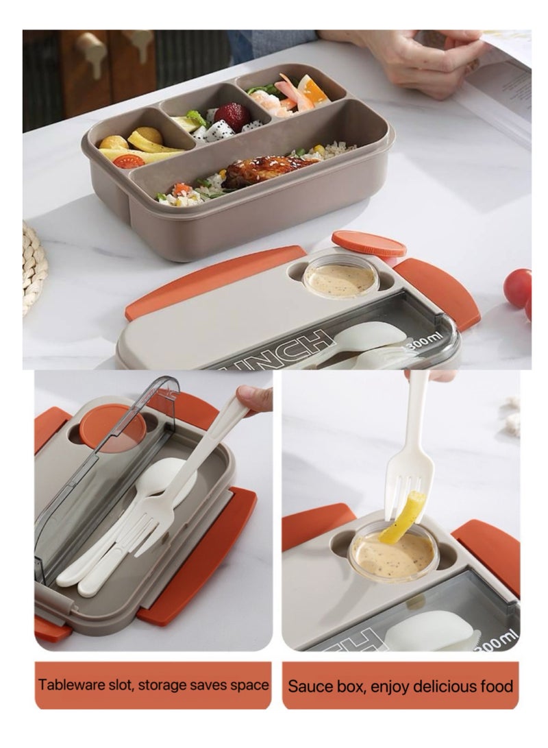 Bento Box Adult Lunch Box, 44 oz Container with 4 Compartments, Lunch-Ready Food Container, Complete with Cutlery, Sauce Jar, Microwave and Dishwasher Safe - Image 2
