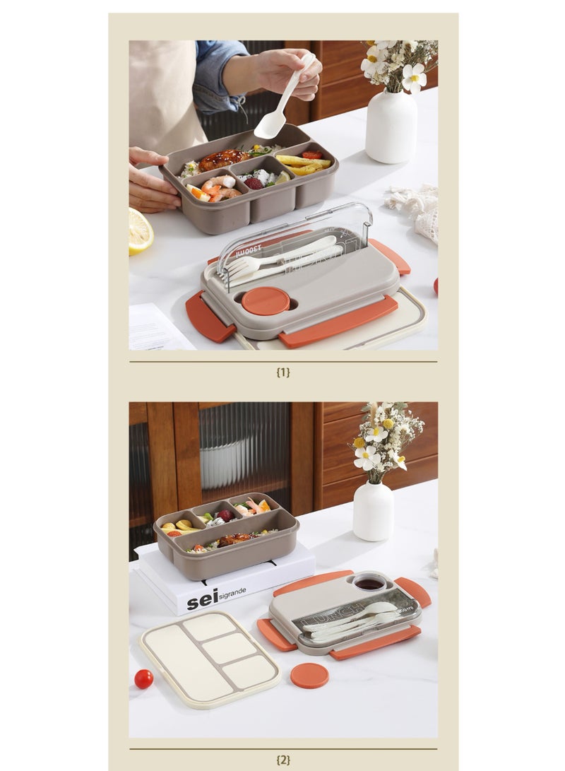 Bento Box Adult Lunch Box, 44 oz Container with 4 Compartments, Lunch-Ready Food Container, Complete with Cutlery, Sauce Jar, Microwave and Dishwasher Safe - Image 3