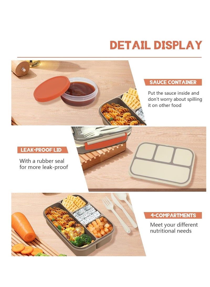 Bento Box Adult Lunch Box, 44 oz Container with 4 Compartments, Lunch-Ready Food Container, Complete with Cutlery, Sauce Jar, Microwave and Dishwasher Safe - Image 4