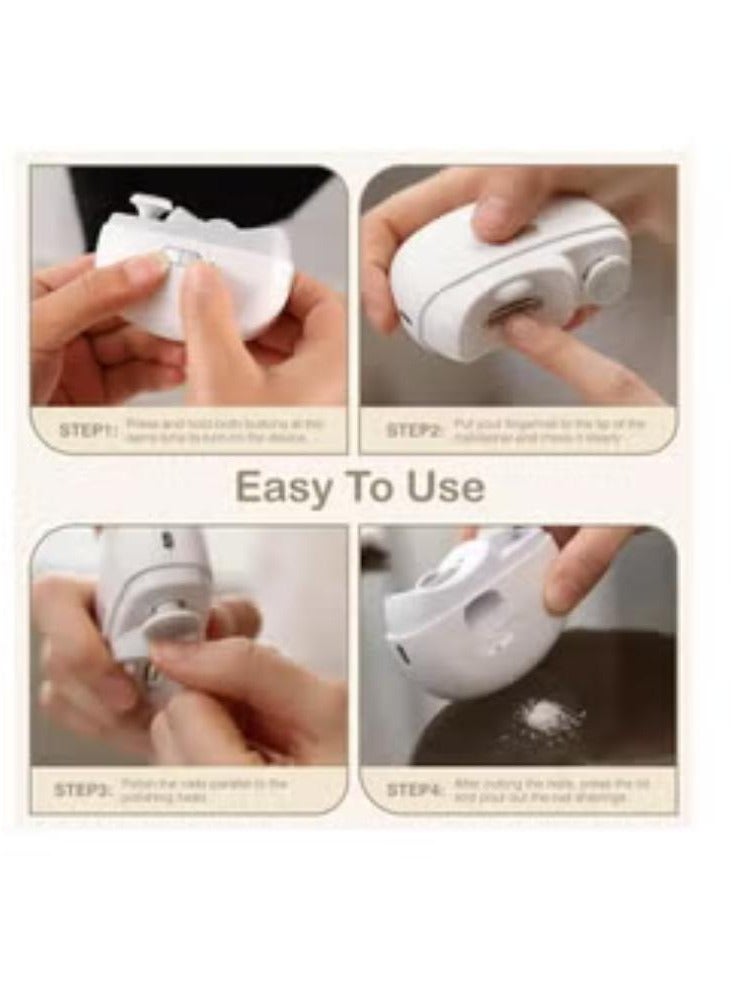 Electric Nail Clipper, Automatic Nail Clipper with 2-Speed Electric Nail File for Adults, Baby Safe Fingernail Clipper Nail Drill, Nail Cutter & Nail Shine Buffer 2-in-1 Manicure Pedicure Tool (White) - Image 2