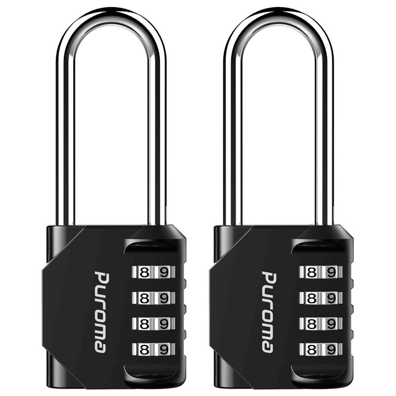 Puroma 2 Pack 2.6 Inch Long Shackle Combination Lock 4 Digit Outdoor Waterproof Padlock for School Gym Locker, Sports Locker, Fence, Gate, Toolbox, Case, Hasp Storage (Black) - Image 1