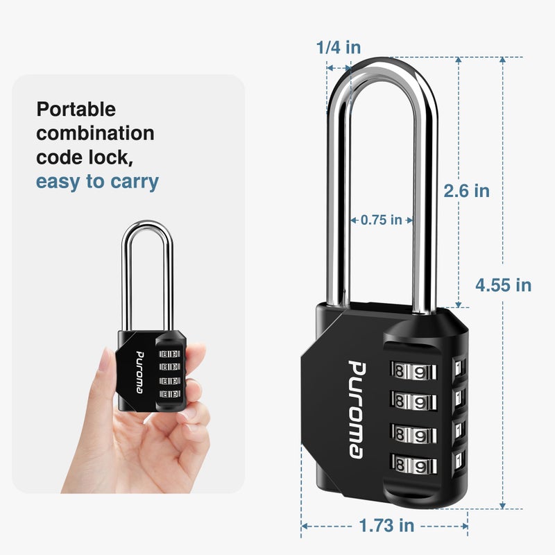 Puroma 2 Pack 2.6 Inch Long Shackle Combination Lock 4 Digit Outdoor Waterproof Padlock for School Gym Locker, Sports Locker, Fence, Gate, Toolbox, Case, Hasp Storage (Black) - Image 2
