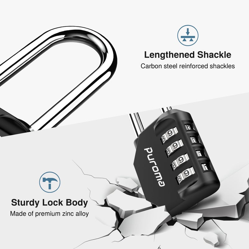 Puroma 2 Pack 2.6 Inch Long Shackle Combination Lock 4 Digit Outdoor Waterproof Padlock for School Gym Locker, Sports Locker, Fence, Gate, Toolbox, Case, Hasp Storage (Black) - Image 3