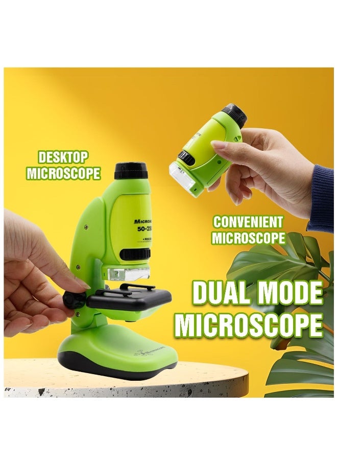 2 in 1 Microscope for Kids with Detachable Mini Pocket Microscope 50X-250X Slides Specimens & Colorful LED Light Experiments Educational Toys STEM for Kids Student Ages 8+ Boys Girl Gifts  - Image 2