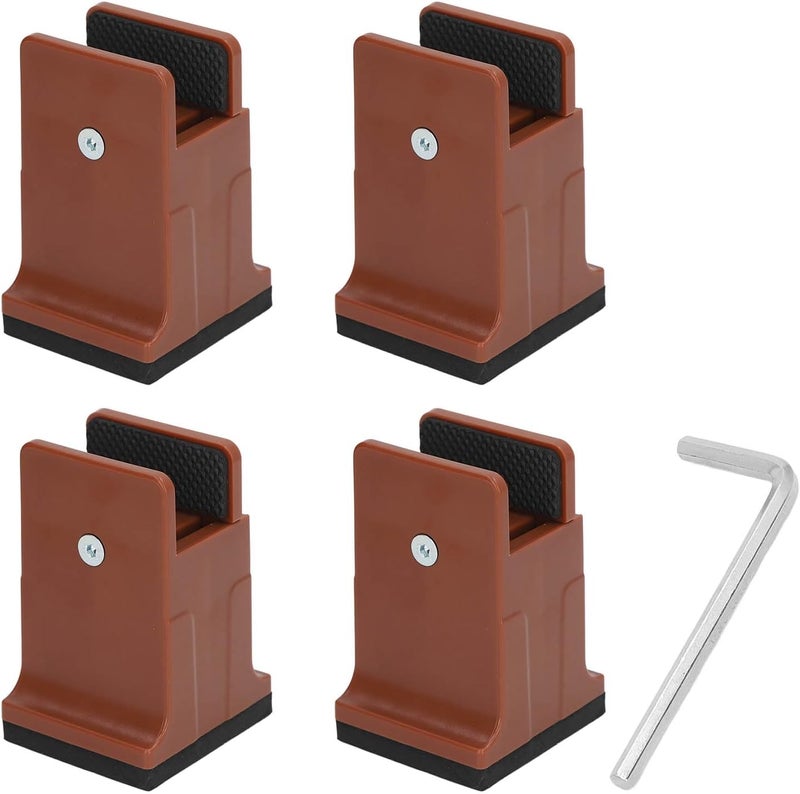 4pcs Adjustable Furniture Risers with Screw Clamp, Heavy Duty Bed Couch Risers, Rubber Height Adjustable Leg Extenders for Tables Sofas Cabinets and Beds (Brown) - Image 1
