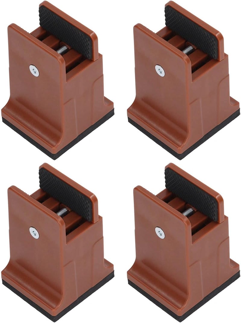 4pcs Adjustable Furniture Risers with Screw Clamp, Heavy Duty Bed Couch Risers, Rubber Height Adjustable Leg Extenders for Tables Sofas Cabinets and Beds (Brown) - Image 4