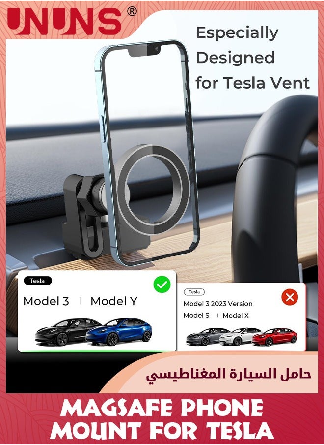 UNUNS - Tesla Phone Mount, MagSafe Car Phone Mount Adaptive For Tesla Model 3/Y Dashboard Air Vent, Adjustable Magnetic Cell Phone Holder Fits iPhone 15 14 13 All Phones, Tesla Model 3 Y Accessories - Image 1