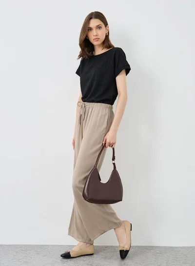 Take Two Take Two Beige Solid Drawstring Waist Pocket Detail Pants