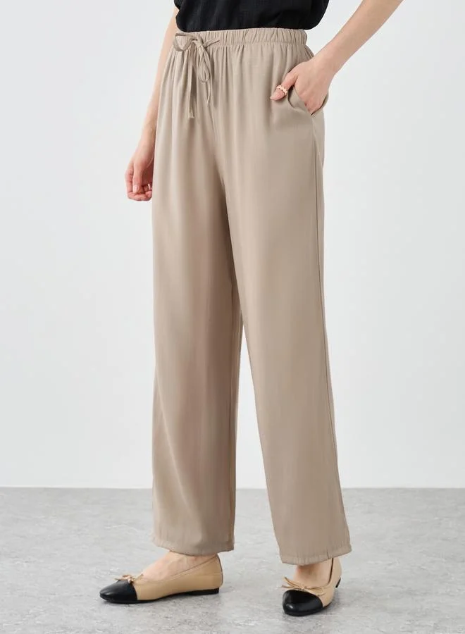Take Two Take Two Beige Solid Drawstring Waist Pocket Detail Pants