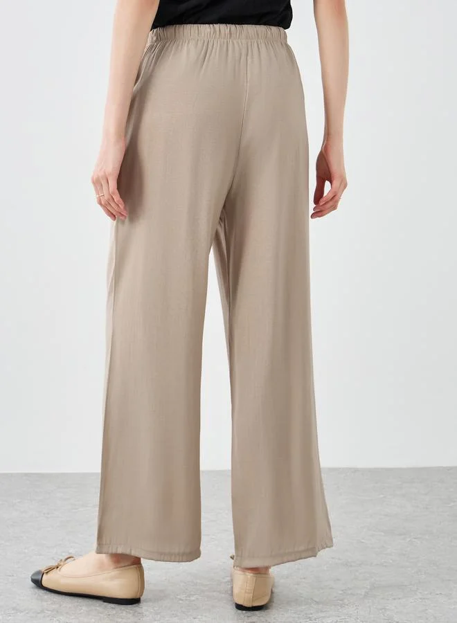 Take Two Take Two Beige Solid Drawstring Waist Pocket Detail Pants