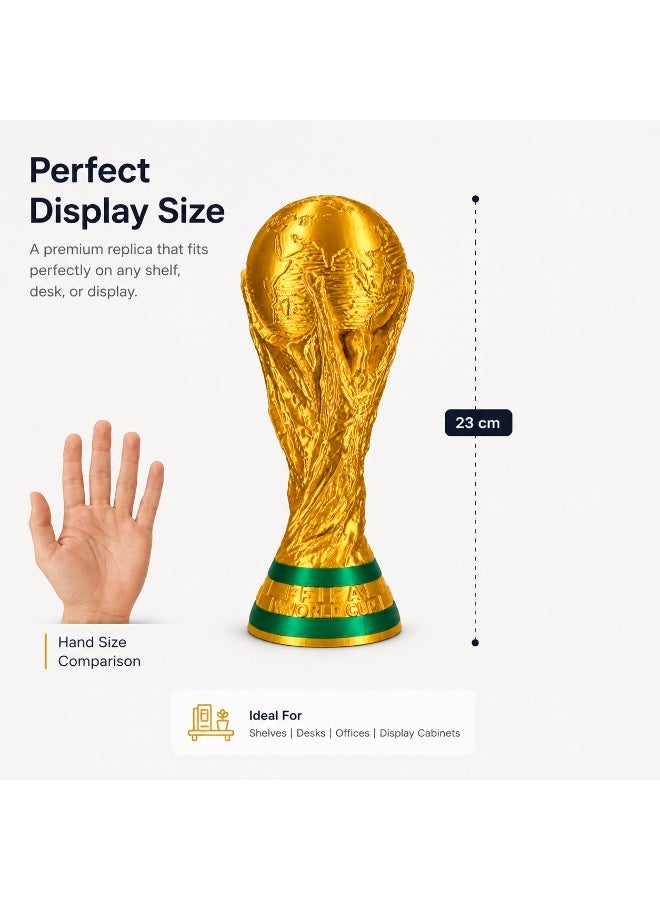 كأس عالم  23 سم - مجسم ديكور ذهبي لعشاق كرة القدم مطبوع بتقنية الطباعة ثلاثية الأبعاد - Image 2