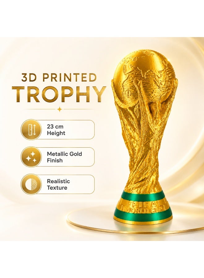 كأس عالم  23 سم - مجسم ديكور ذهبي لعشاق كرة القدم مطبوع بتقنية الطباعة ثلاثية الأبعاد - Image 3