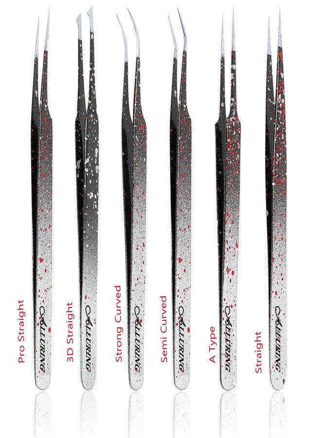 Alluring Ombre Black & Red Tweezers for Eyelash Extensions - Strong Curved, Straight (pair) - Image 2