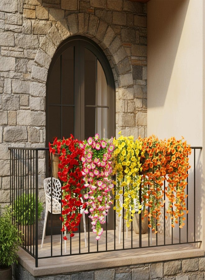 Autokcan 8 Pcs Artificial Hanging Flowers for Outdoors Fake Morning Glory for Home Decoration UV Resistant Mixed Color Greenery and Flowers for Porches Gardens Yard Decor (Warm Color) - Image 3