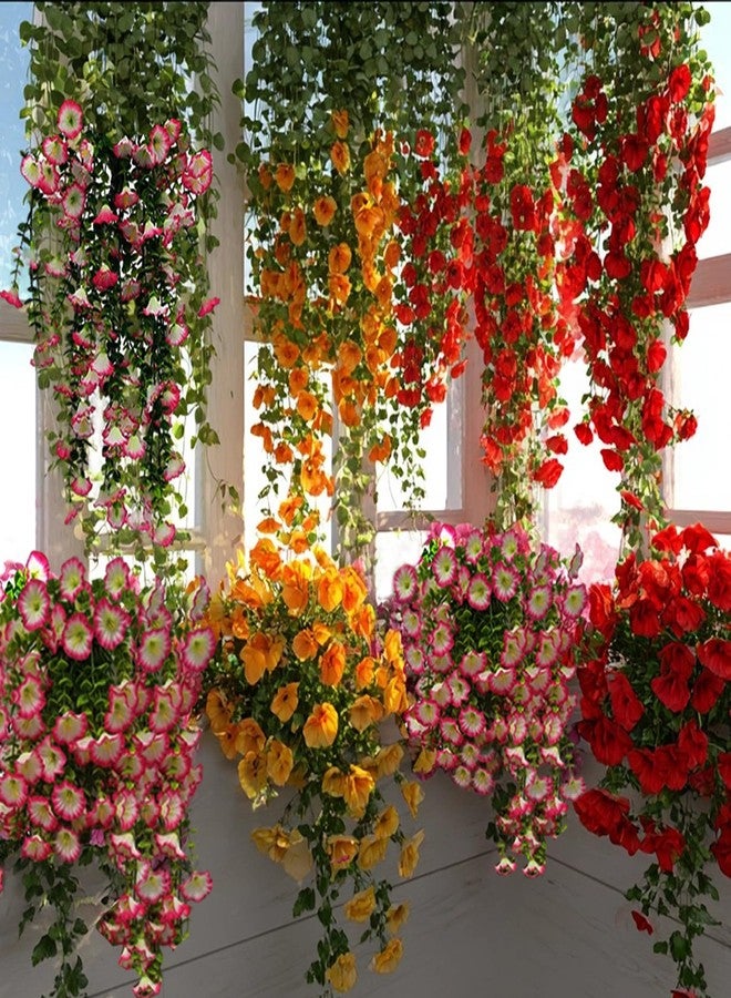 Autokcan 8 Pcs Artificial Hanging Flowers for Outdoors Fake Morning Glory for Home Decoration UV Resistant Mixed Color Greenery and Flowers for Porches Gardens Yard Decor (Warm Color) - Image 5