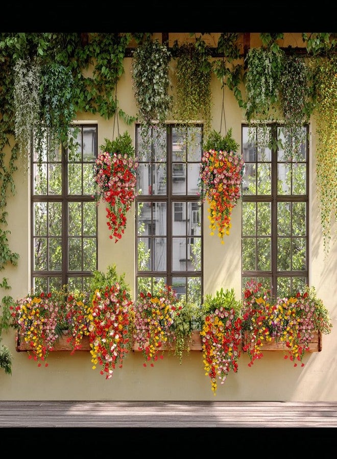 Autokcan 8 Pcs Artificial Hanging Flowers for Outdoors Fake Morning Glory for Home Decoration UV Resistant Mixed Color Greenery and Flowers for Porches Gardens Yard Decor (Warm Color) - Image 2