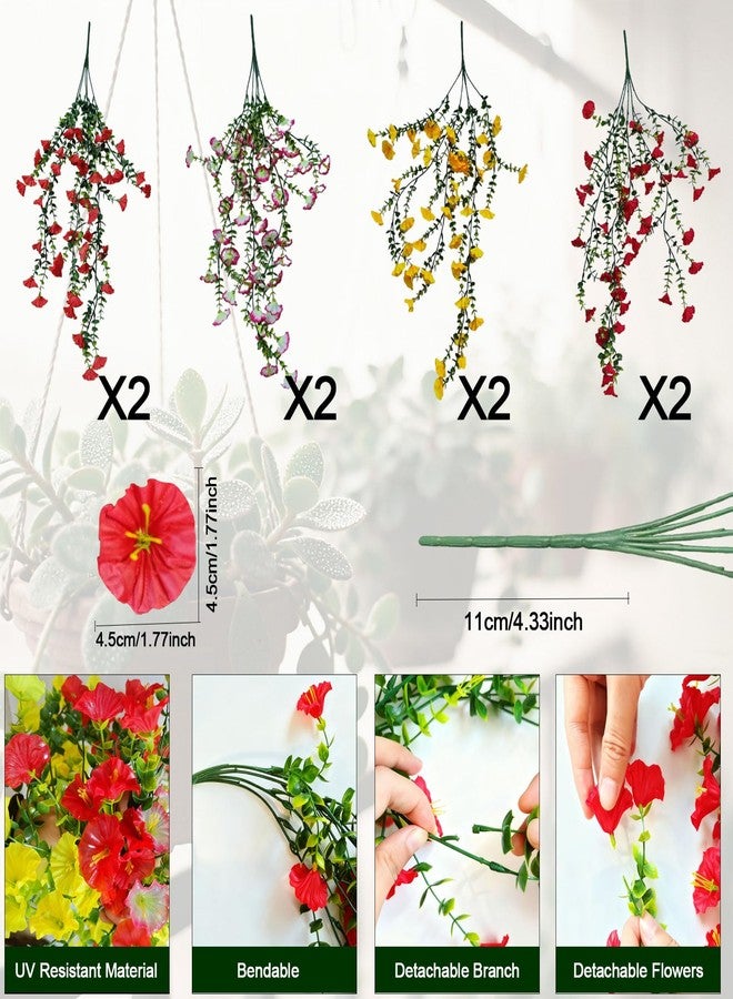 Autokcan 8 Pcs Artificial Hanging Flowers for Outdoors Fake Morning Glory for Home Decoration UV Resistant Mixed Color Greenery and Flowers for Porches Gardens Yard Decor (Warm Color) - Image 4