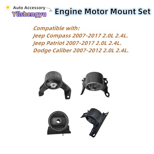 Yllshengyu Engine Motor Mount Set Compatible with Jeep Compass Patriot 2007 2008 2009 2010 2011 2012 2013 2014 2015 2016 2017 2.0L 2.4L Fits Dodge Caliber 2007-2012 Replace A5415 A5416 - Image 2