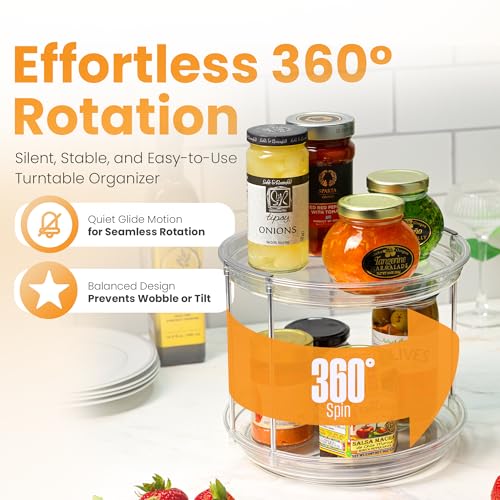 Oizeir Clear Two Tier Lazy Susan Organizer - 2-Pack Rotating Spice Rack Turntable for Kitchen Cabinet, Countertop, Bathroom or Dining Table - Spinning Carousel Racks for Counter and Pantry Cabinet Storage - Image 4
