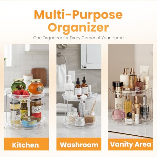 Oizeir Clear Two Tier Lazy Susan Organizer - 2-Pack Rotating Spice Rack Turntable for Kitchen Cabinet, Countertop, Bathroom or Dining Table - Spinning Carousel Racks for Counter and Pantry Cabinet Storage - Image 5