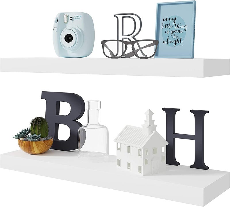 BAMEOS Floating ShelfWall ShelfDecor Wall Mounted ShelvesHanging Shelf Set L24xW6 for Bathroom Kitchen LivingKitchenRoom Bedroom StorageWhite