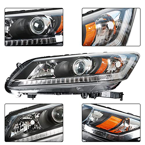 munirater Black Housing Projector Headlight Assembly Driver & Passenger Side Replacement for 2013-2015 Honda Accord 4-Door Sedan Halogen Headlights Headlamps - Image 4