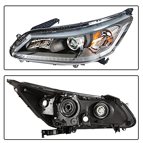 munirater Black Housing Projector Headlight Assembly Driver & Passenger Side Replacement for 2013-2015 Honda Accord 4-Door Sedan Halogen Headlights Headlamps - Image 3
