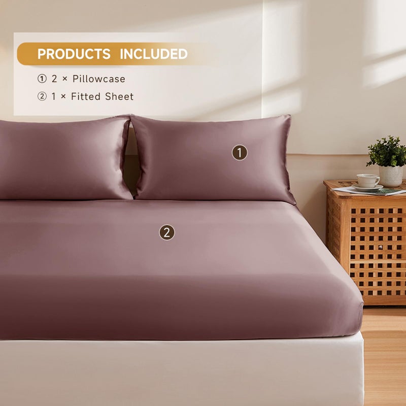 THXSILK Silk Queen Fitted Sheet 3Pcs Set  6A+ Top Grade 100% Pure Mulberry Silk Bed Sheets Set Luxury Bedding Sheet for Hair and Skin  1 Fitted Sheet with 2 Pillowcases  Purple - Image 2