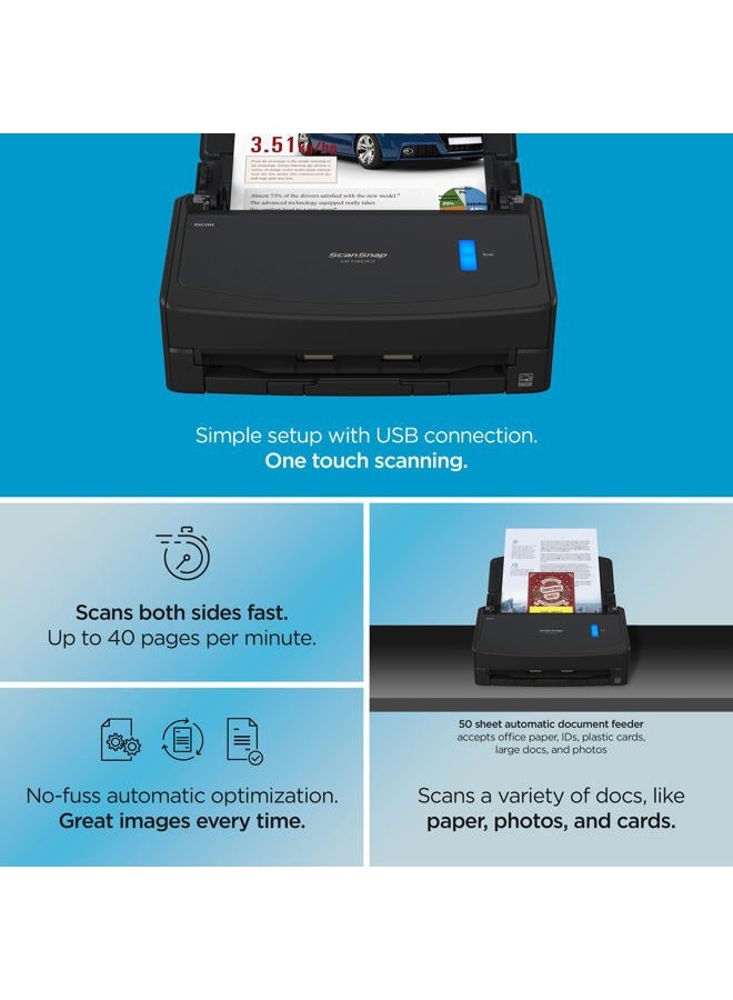 Fujitsu iX1400 High-Speed Simple One-Touch Button Color Document, Photo & Receipt Scanner with Auto Document Feeder for Mac or PC, Black - Image 3