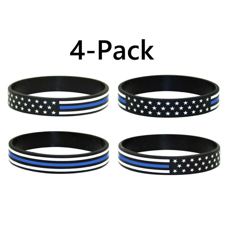 Great 1 Thin Blue Line American Flag Silicone Stretchable Bracelet 4-Pack - Police Law Enforcement - Image 2